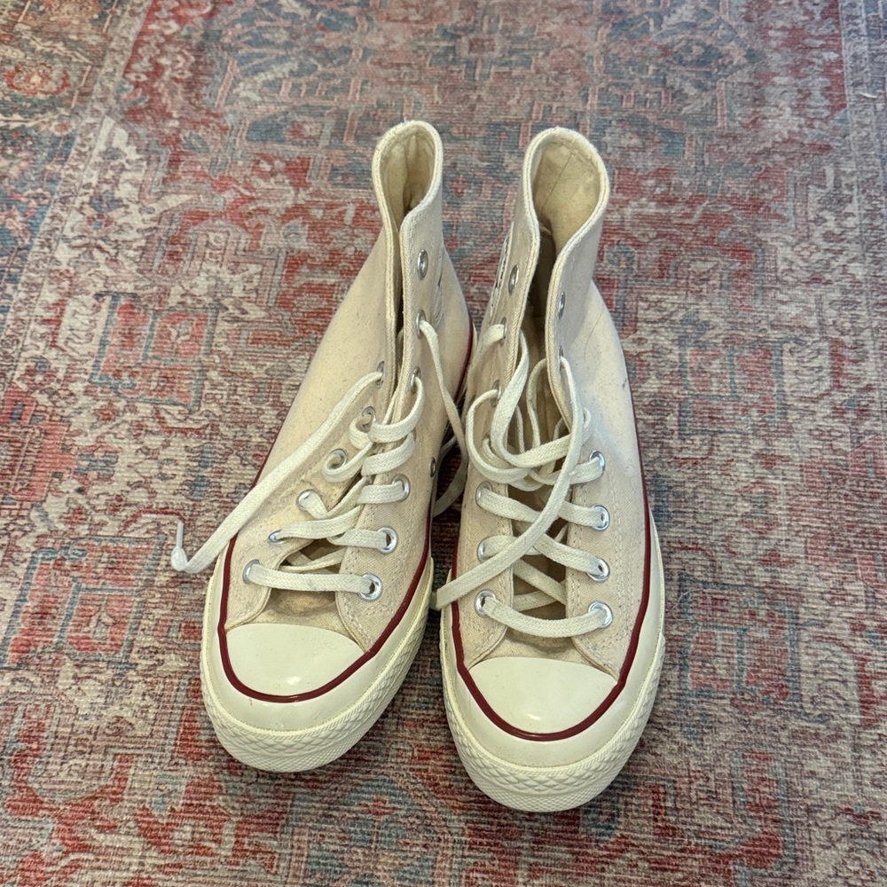 Converse High Top Sneakers in Cream with Red Accent